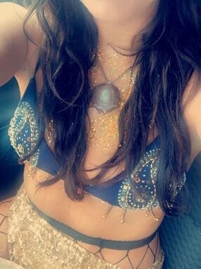 Her pony blue and gold bralette